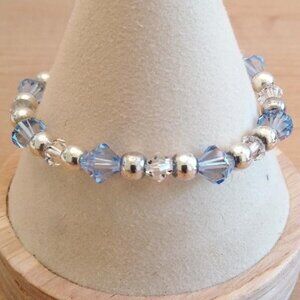 Sterling Silver Bracelet with Sparkly Blue and Clear Beads
